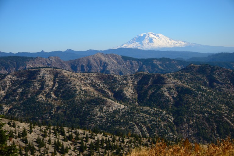 Mt Adams is visible on much of the highway on your way to Mt Saint Helens