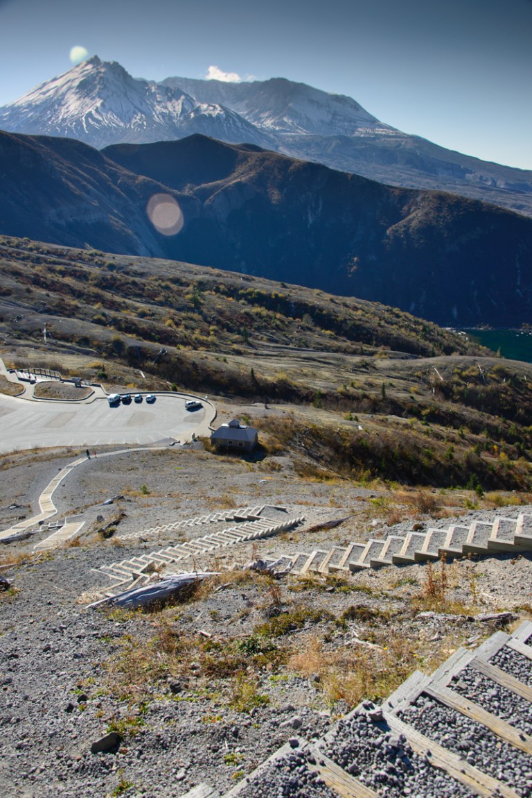 Starting to walk back down the many stairs