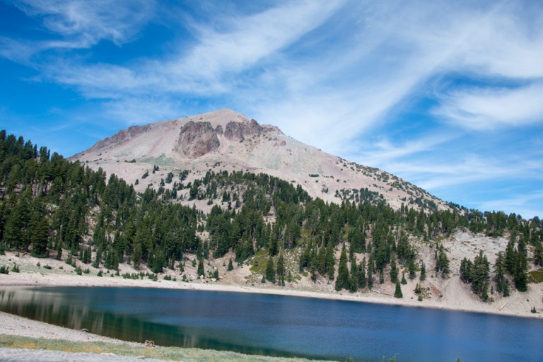 Lake Helen, a crisp blue on sunny days. Try to spot it later from the summit.
